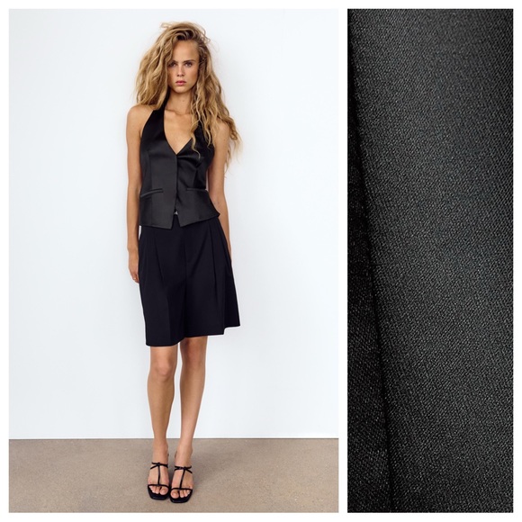 Zara Black Satin Backless Halter Top - Picture 2 of 12